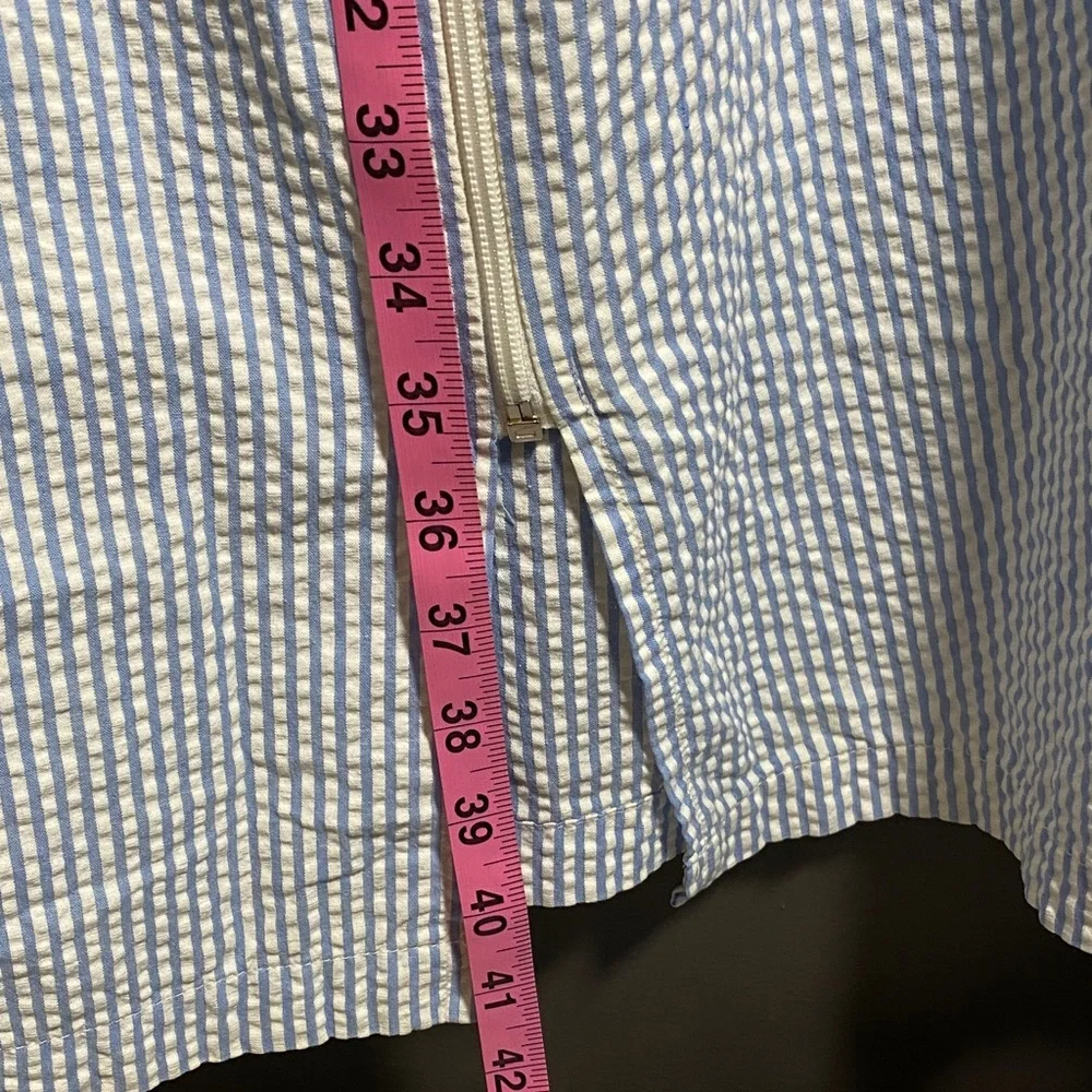 Miss Elaine Light Blue Striped Full Zip W/Pockets Floral Top - Picture 8 of 9